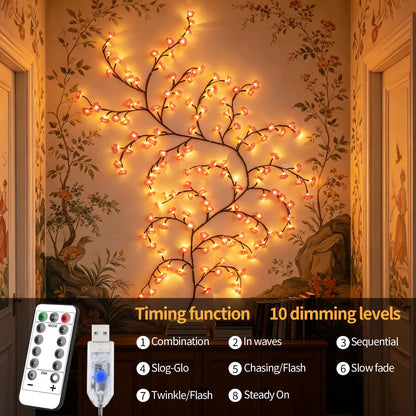 FNHMSL Cherry Enchanted Willow Vine Lights, 4FT 48LED Pink Cherry Blossom Tree Branch Lights for Wall, Remote Timer,8 Light Model,Bedroom Wall Doors Wedding, Christmas, USB Battery Box