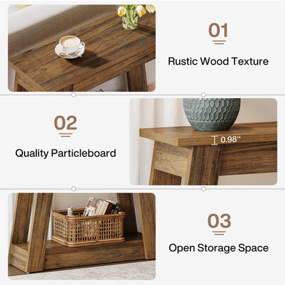Tribesigns Wood End Table, Small Side Table with 2 Storage Shelves, Rustic Accent Narrow Nightstand for Living Room, Bedroom (1, Rustic Brown)