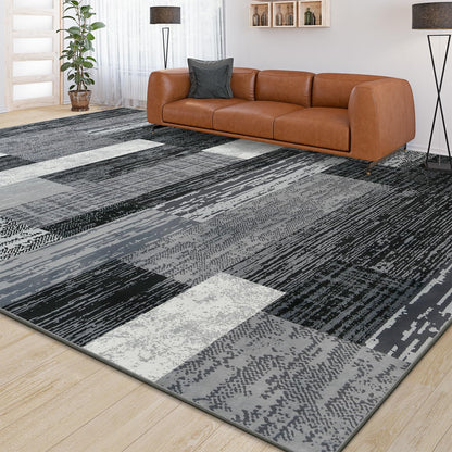 Large Area Rugs,Modern Geometric Patchwork Floor Decor for Bedroom Aesthetic Carpet, Rockwood Collection, Indoor Rugs for Living Room, Dining Room, Nursery, Office, Machine Washable Rug,6x9 Ft Grey