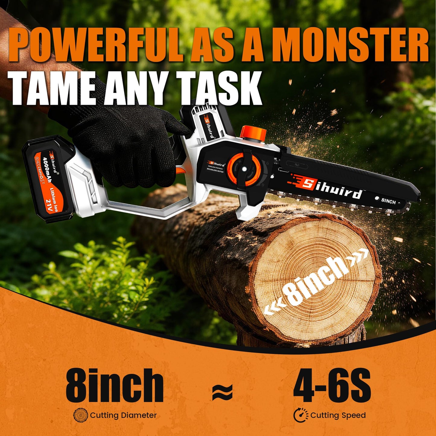 Sihuird Mini Chainsaw Cordless, 8 Inch Electric Chainsaw with 2 x 4.0Ah Battery, Manganese Steel Chain & Automatic Oiler, for Tree Trimming Wood Cutting, Best Gifts for Father, Dad, Husband -SL9102