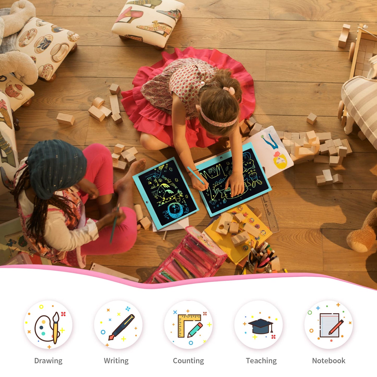 LCD Writing Tablet for Kids, 15 Inch Colorful Electronic Doodle Board, Educational Learning Kids Drawing Tablet Toys, Christmas Birthday Gift for 3 4 5 6 7 8 9 Year Old Girls Boy