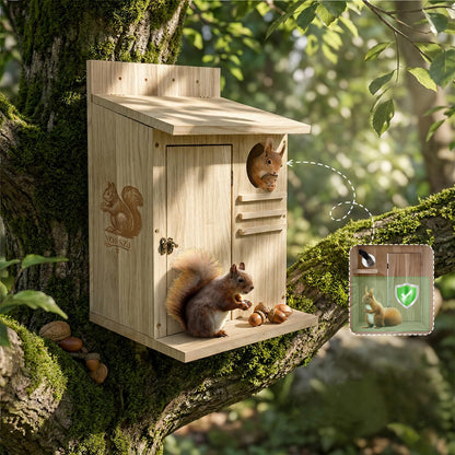 Large Squirrel House for Outside, Natural Wood Squirrel Nesting Box, Easy Installation Squirrel Shelter for Squirrels & Small Animals