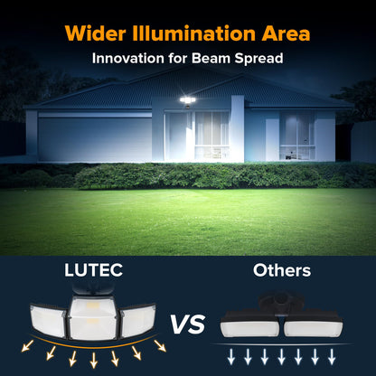LUTEC 80W 9000LM LED Security Light Hardwire Motion Sensor Outdoor Lights, 4 Head LED Flood Lights Outdoor 5000K Daylight, IP65 Waterproof, Motion Detected Lights for Outside, Garage, Yard (Black)