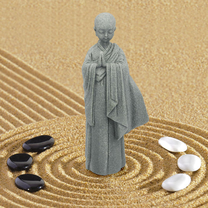 BEIZHAN Stone Buddha Statue for Home, Meditating Monk Statue with Praying Hands, Exquisite Asian Zen Decor for Home/Office (5.3 Inch)