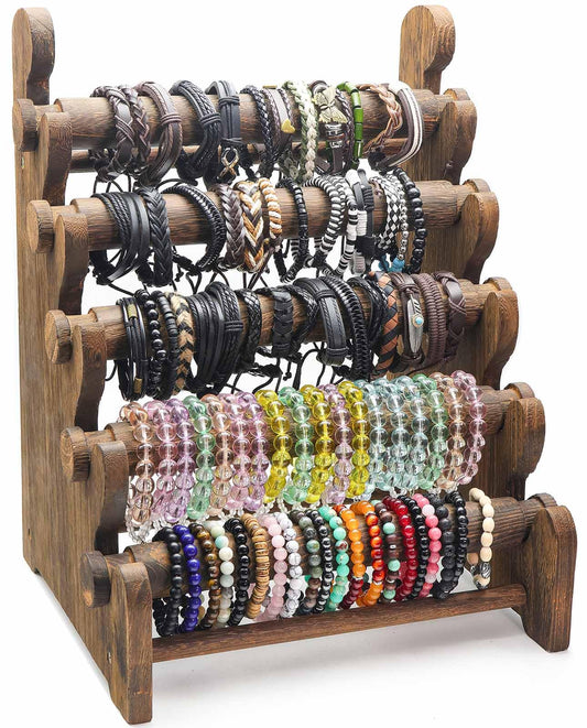 5-Tier Wooden Bracelet Holder – Portable Jewelry Display Stand for 120-150 Bangles & Scrunchies – for Vendors, Retail Stores, Craft Shows & Home Storage (vintage)