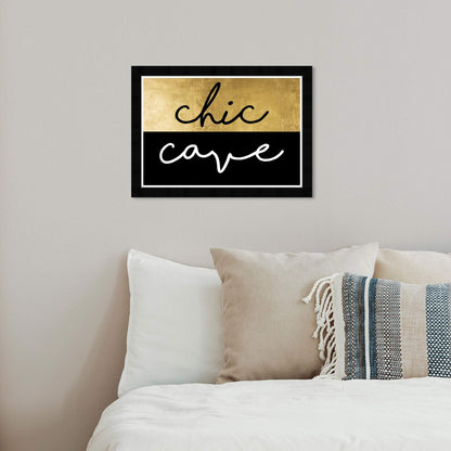 Wynwood Studio Typography Wall Art Framed Prints 'Chic Cave' Fashion Quotes and Sayings Home Décor, Gold, Black