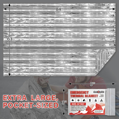 SecuCaptain Survival Emergency Thermal Blankets: 50 Pack Extra Large 84” x63” Space Mylar Blanket Kit for Outdoor Cold Winter Camping Hiking Car Bug Out Bag or First Aid