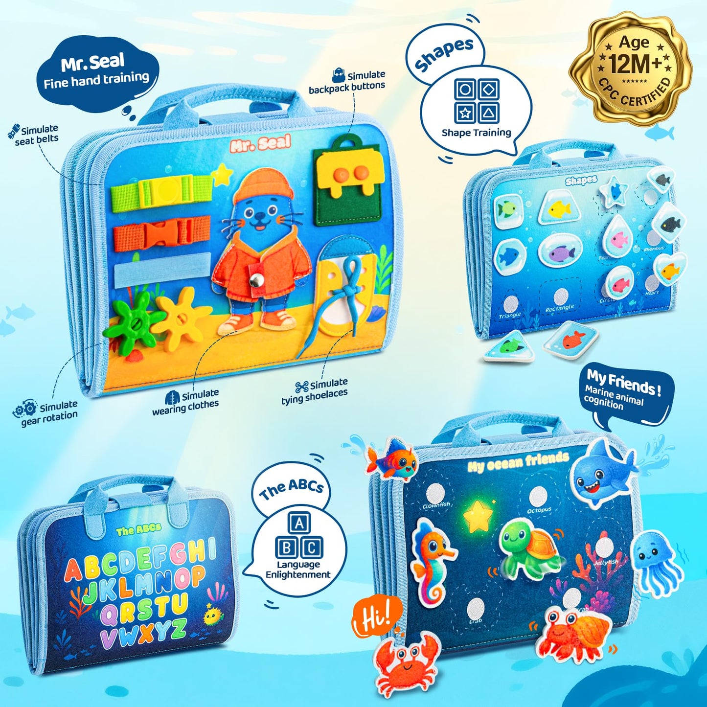 glintey Busy Board Montessori Toys for Toddlers 1-3 Busy Book Sensory Toys for Girls Boys,Airplane Travel Activity Book Toy for 1 2 3 Year Old Birthday Gift,Fine Educational Preschool Learning Toy