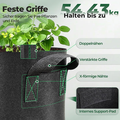 T4U Fabric Plant Grow Bags with Handle 10 Gallon Pack of 5, Heavy Duty Nonwoven Smart Garden Pot Thickened Aeration Nursery Container Black for Outdoor Potato, Tomato, Chili, Carrot and Vegetables