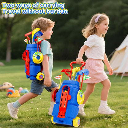 Kids Golf Clubs Set, Toddler Golf Toys With 8 Balls 3 Golf Clubs 1 Cornhole Board Putting Mat, Indoor Outdoor Sports Game, Upgraded Golf Cart And Shoulder Strap, Mini Golf Kit Gift For Boys Girls 3+