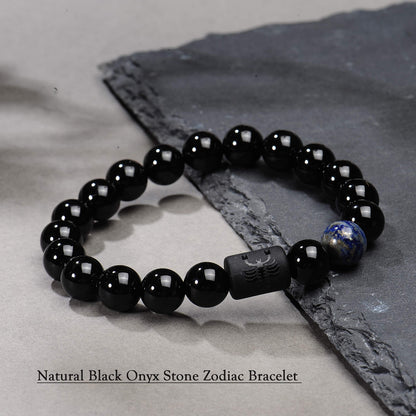 VLINRAS Zodiac Scorpio Bracelet for Men Women Scorpio Gifts Natural Black Onyx Stone Zodiac Bracelet Jewelry