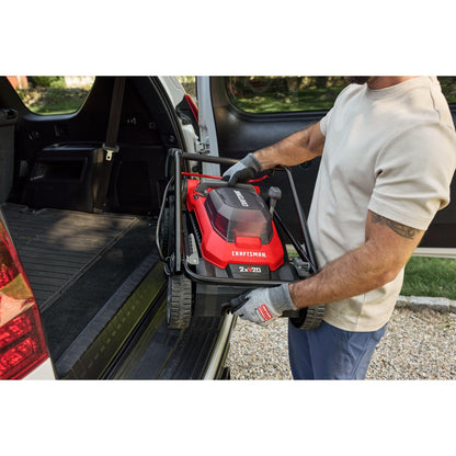CRAFTSMAN Push Mower 15 in, 2 x 4 Ah V20 Batteries and 2 Chargers Included, Up to 45 Min of Runtime, Lightweight, Easy to Maneuver Electric Lawn Mower Cordless with Grass Bag (CMCMWP120M2)
