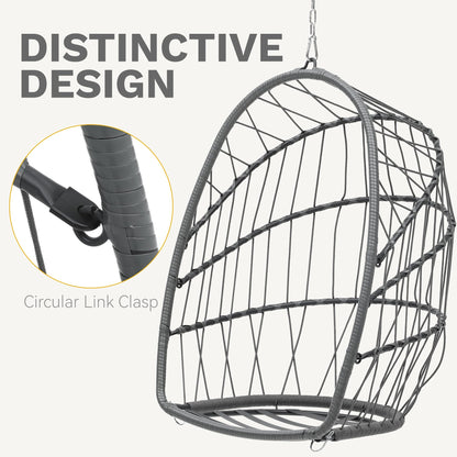 DWVO Egg Chair with Stand, Hanging Outdoor Rattan Wicker Patio Hammock Indoor Egg Chair with Cushion, Hanging Swing Chair 300lbs for Porch, Garden, Bedroom, Balcony, Gray