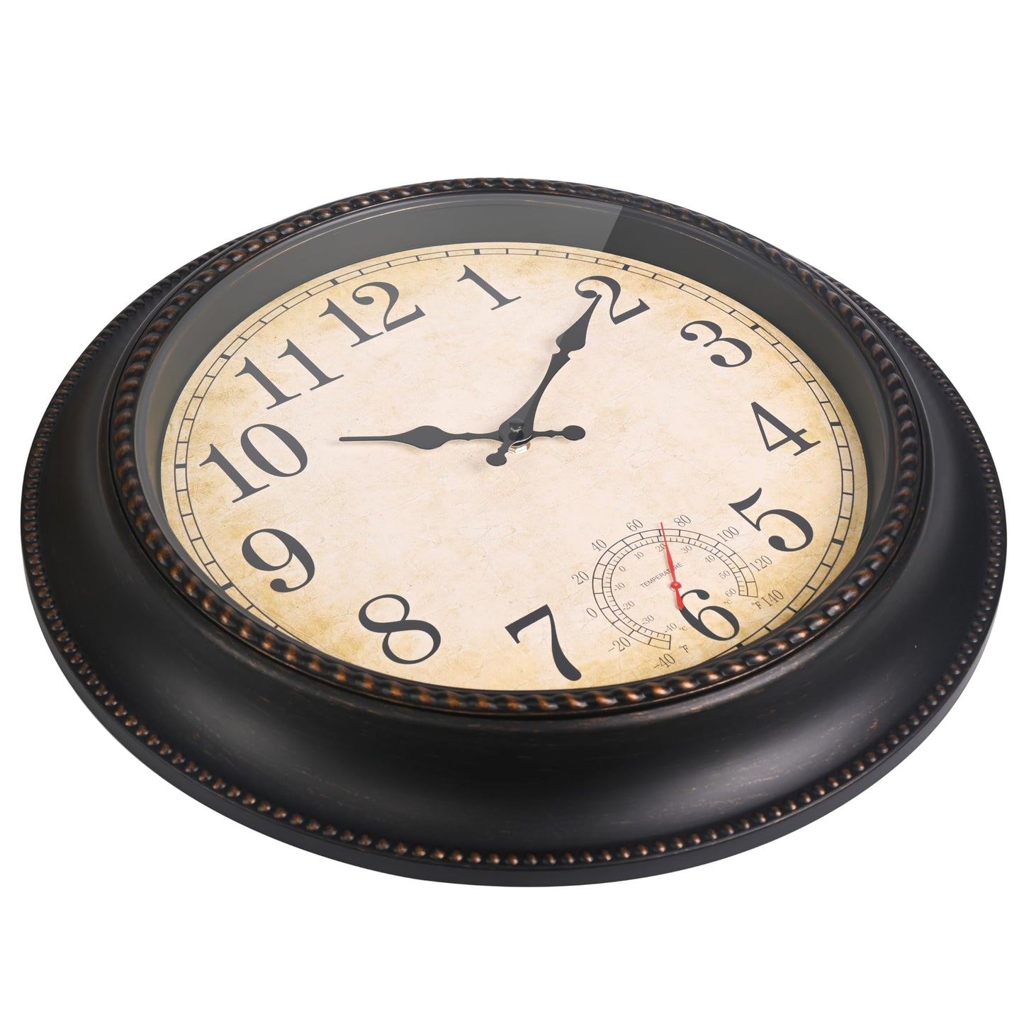 Outdoor Clock 18 Inch Large Wall Clocks with Thermometer for Living Room Patio Pool Garden-Retro Style (Bronze)
