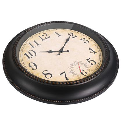 Outdoor Clock 18 Inch Large Wall Clocks with Thermometer for Living Room Patio Pool Garden-Retro Style (Bronze)