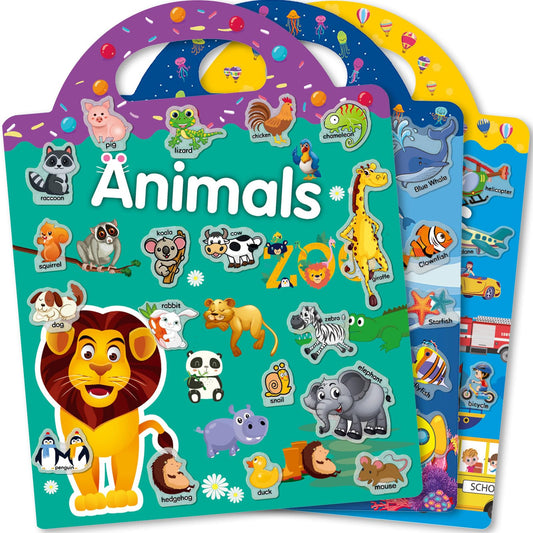 iGetooy 3 Sets Sticker Books for Toddlers 2-4 Years, Reusable Stickers Books for Toddlers 1-3, Airplane Travel Essentials for Kids
