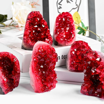 CrystalHola 1Pc Claret Raw Geode, 200-300g Quartz Cluster for Home Feng Shui Ornaments Energy Stone Healing Tools Meditation Feng Shui Decoration,Stone Display Piece, Mineral Specimen