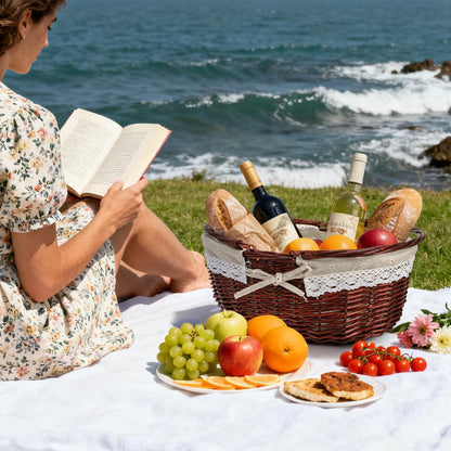 Dicunoy Wicker Picnic Basket with Handle, Large Empty Gift Basket to fill, Open Top Market Harvest Baskets for Garden, Fruit, Candy, Wine, Egg Gathering, Wedding, Vegetables