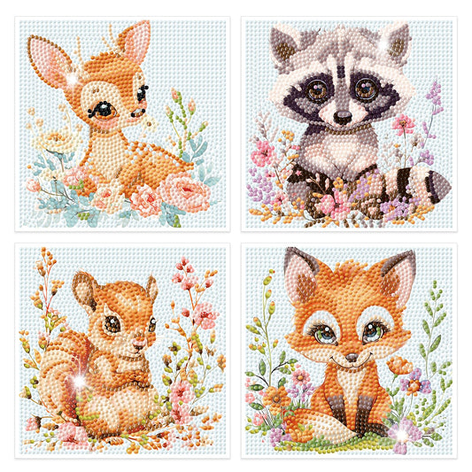 Cheerupp 4 Pcs Woodland Animal Diamond Art Kits for Kids, Cute Jungle Animal DIY Creative Diamond Art Sticker Craft by Number for Adults Beginner, Full Round Drill Gem Art for Home Wall Decor