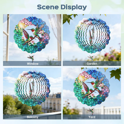 Hummingbird Wind Spinners Outdoor for Mother's Day, IDEA SHOW 12In Stainless Steel Wind Spinners, 3D Kinetic Hanging Spinners Sculpture for Women Mom, Metal Garden Decor Ornaments for Patio Yard Art