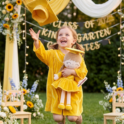 Gloveleya 16" Yellow Graduation Doll - Bright & Cheerful Plush Toy with Cap & Gown - Preschool Kindergarten Graduation Gift for Daughter, Class of 2026