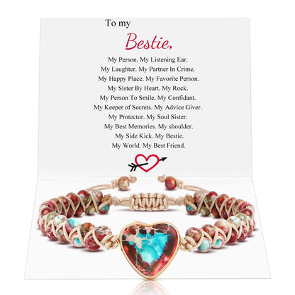 MOOGEEN Jasper Heart Beaded Bracelet for Women, Adjustable Chakra Bracelets for Best Friends, Friendship Gifts for Bestie, Valentines Day Christmas Gifts for Women, Unique Stone Wrap Bracelet