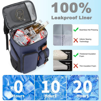 Insulated Cooler Backpack,45 Cans Multifunctional Double Deck Leakproof Cooler Bag with Sternum Strap,Large Capacity Lightweight Travel Camping Beach Backpack Cooler Ice Chest for Men Women
