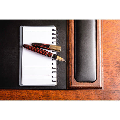 DACASSO Wood & Leather Desk Pad with Side Rails - Luxury Leather Desk Blotter for Writing - Padded Executive Desk Surface Protector - (Walnut & Black, 34” x 20”)