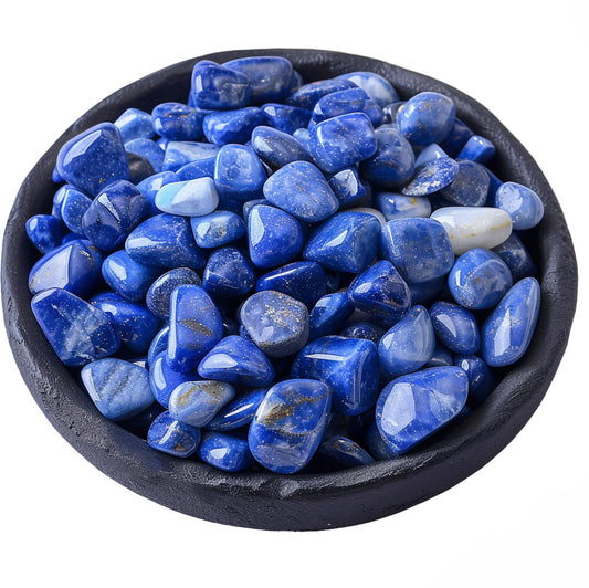 SigMntun Polished Lapis Lazuli Crystal Chips Set, 0.4", 128 Pcs - Handpicked Tumbled Stones and Crystals Bulk for Healing, Reiki, Meditation, Witchcraft and Home Decor