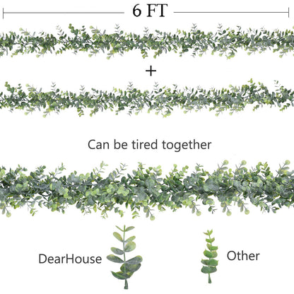 DearHouse 6 Pack Faux Eucalyptus Garland Plant, Artificial Vines Hanging Eucalyptus Leaves Greenery Garland for Wedding Backdrop Arch Wall Decor, 5.9 Feet/pcs UV Protected Indoor Outdoor