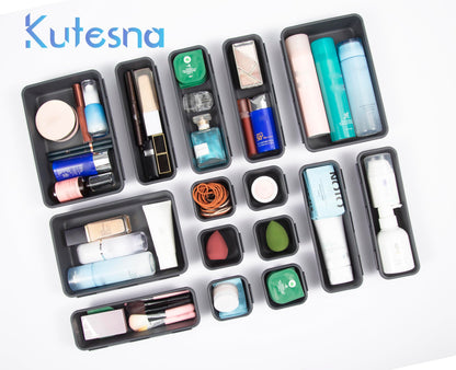 Kutesna 25 PCS Interlocking Desk Drawer Organizer Separator for Office,Bathroom,Kitchen,Makeup,Tool（4 Sizes）