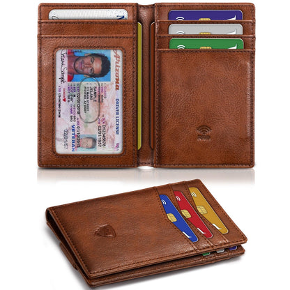 RUNBOX Magnetic Closure Slim Wallet for Men, Leather Front Pocket Wallet Holds 12 Cards, Rfid Blocking Card Wallet with Money Clip, Gifts for men