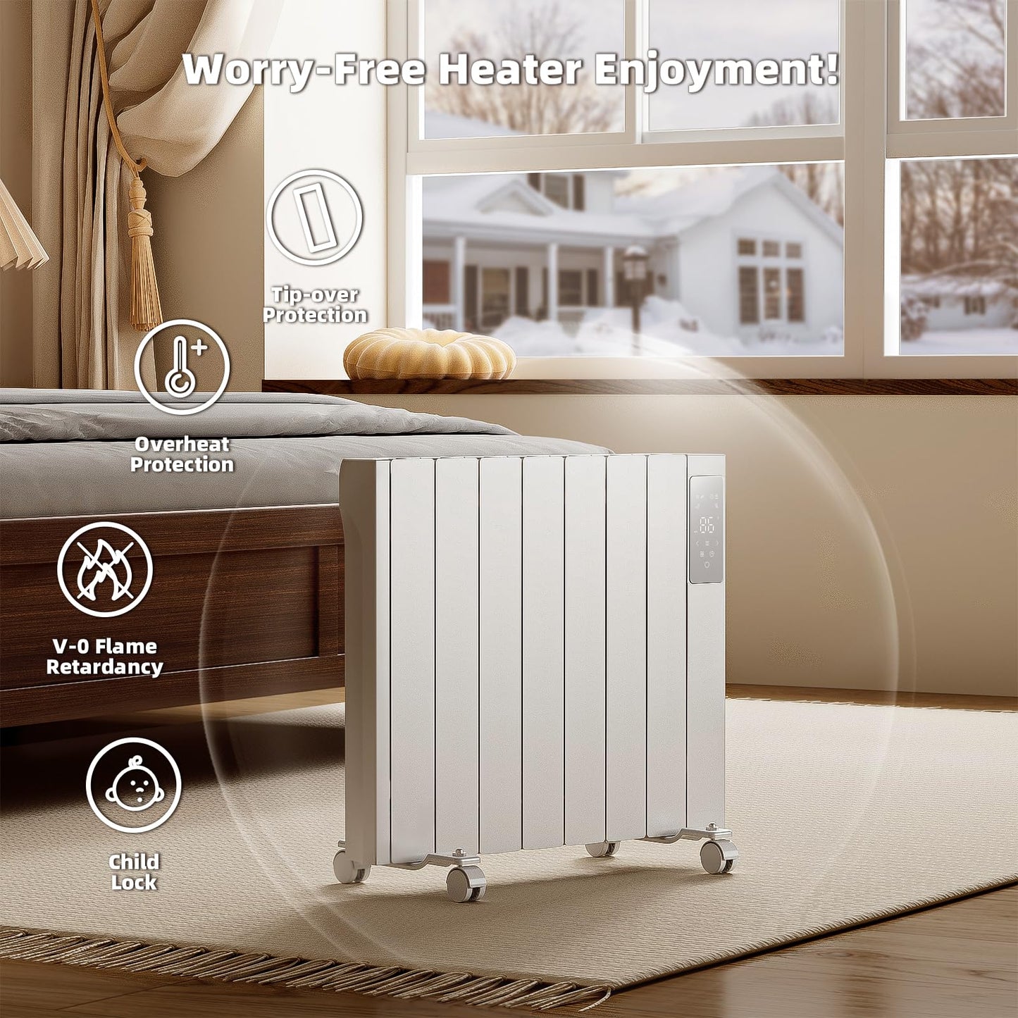 1500W Electric Heater Wall Mounted & Freestanding, White Aluminum Convection Panel Heater for Indoor Use w/Remote Control, 24H Timer, Touch Screen, Quiet Heating & Overheat Protection for Bedroom