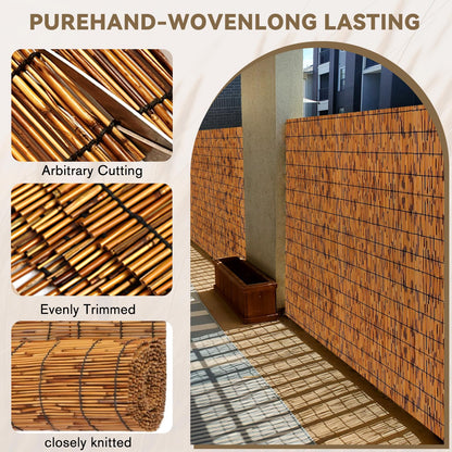 KOIUEYW Reed Fencing Rolls, Decorative Bamboo Fencing 4ft High Roll Reed Screen, Bamboo Curtains for Balcony Patio Garden Backyard Outdoor (Light Russet)