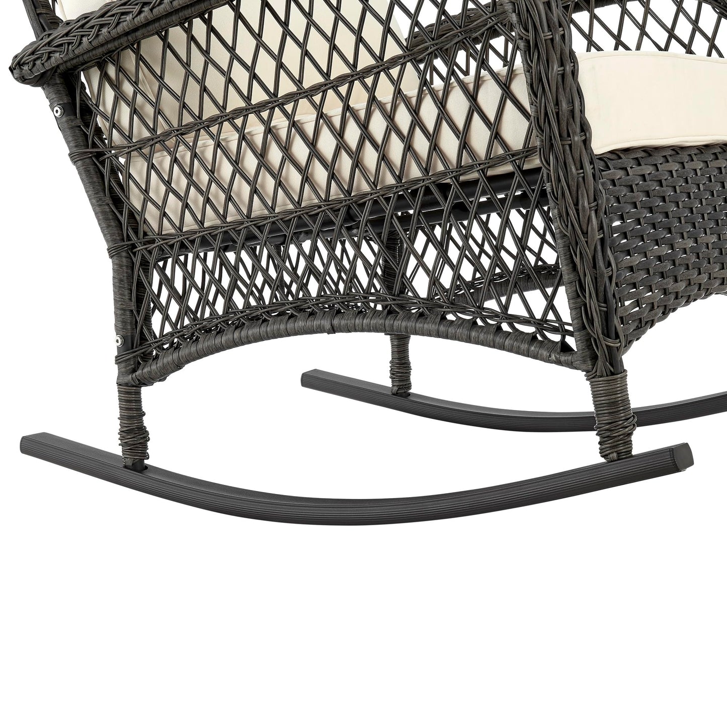 Manhattan Comfort Fruttuo Outdoor Rocking Chair with Removable Waterproof Cushions, Made of Steel Rattan, Weather-Resistant Patio Rocker with Curved Edge and Sturdy Steel Frame, Cream