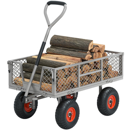 Autodaya Heavy Duty 900 lbs Capacity Garden Cart Wagon with 10" Pneumatic Tires & Removable Mesh Sides - 180° Rotating Handle, 4 Cu.Ft Utility Wagon for Yard, Garden, Hauling, All Terrain Outdoor Use