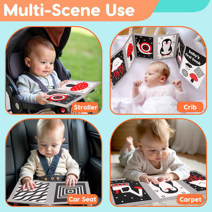 Black and White High Contrast Baby Books Flash Cards Tummy Time Mirror Toys Newborn Toys 0 6 Months Brain Development Infant Stimulating Sensory Toy 0-3 3-6 2 4 5 Months Old Baby Shower Easter Gifts