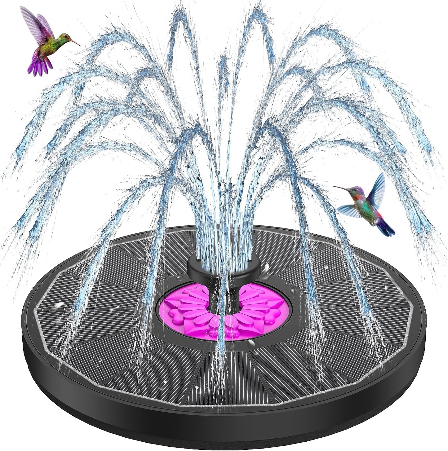 SZMP Powerful 3.5W Anti-Drift Solar Fountain for Bird Bath, Solar Powered Water Pump with 7 Nozzles, Bird Bath Fountain for Garden, Pool, Pond – Attracts Hummingbirds (Black)