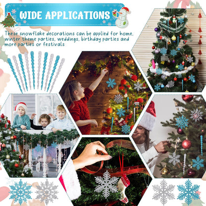 Deekin 72 Pieces Snowflake Icicle Ornaments for Christmas Tree Snowflake Twisted Icicles Glitter Hanging Decorations for Winter Xmas Tree New Year Party Supplies (Light Blue and Silver)