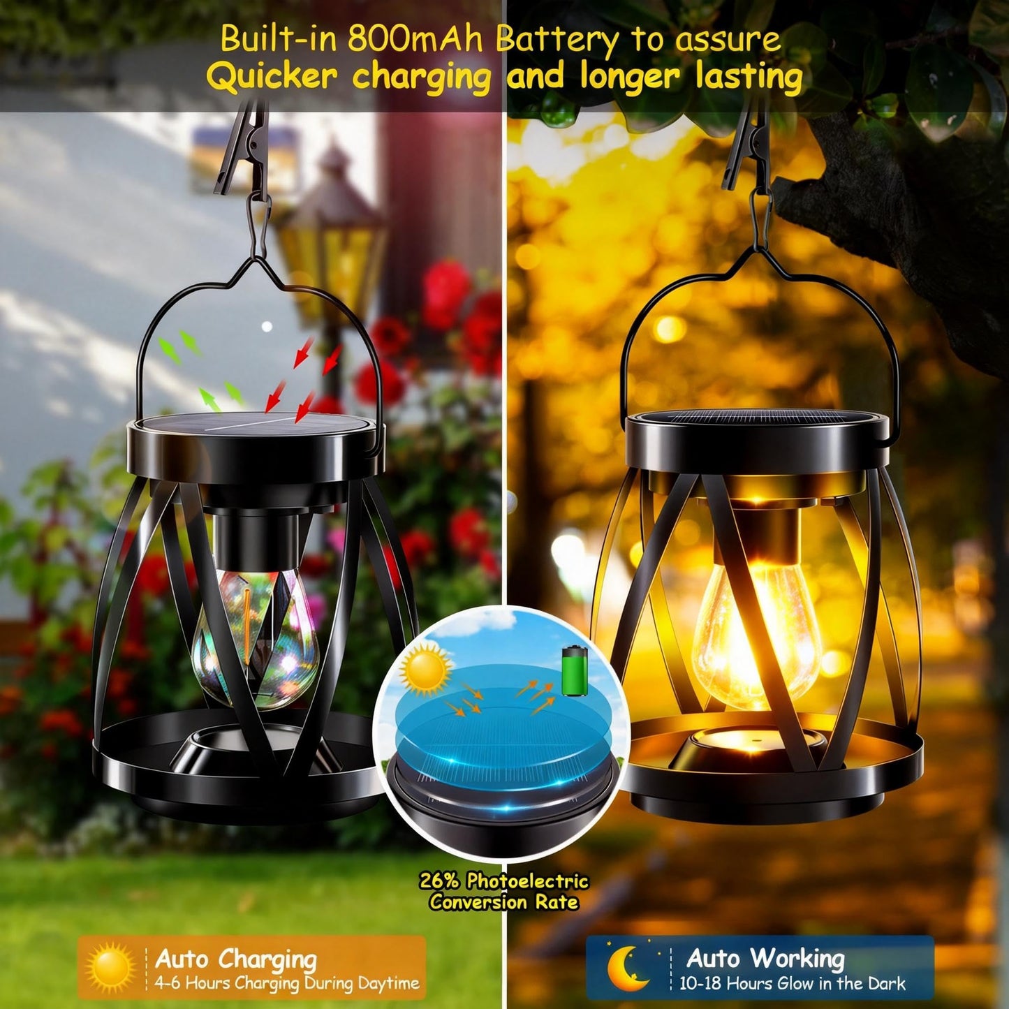 GARPAR Solar Lights Outdoor Waterproof, Upgraded Metal Outdoor Lantern, Brighter Auto On/Off 18H Hanging Solar Lights for Outside Garden Yard Patio Decor, Mother's Day Gift for Mom Grandma 2 Pack