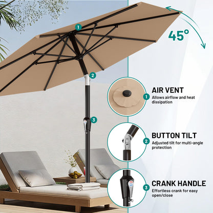 AreShark 10 FT Outdoor Patio Umbrella, Patio Table Umbrella with Push Button Tilt and Crank, Outdoor Patio Umbrellas with 8 Fiberglass Ribs, Patio Umbrellas for Market, Garden, Pool (Beige)