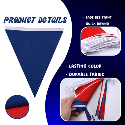 33 ft Pennant Banner Flags,Flag Triangle Bunting Garland Decor，for Fourth of July,Wedding,Birthday Party,Baby Shower,Graduation,Golf Party Decor (Blue White Red Independence Day Banner Decor)