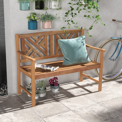 Giantex Outdoor Wooden Garden Bench - 2-Person Acacia Wood Loveseat with Armrests, Backrest, 800lbs Capacity, Patio Park Bench for Backyard, Front Porch Bench (Non-Foldable)