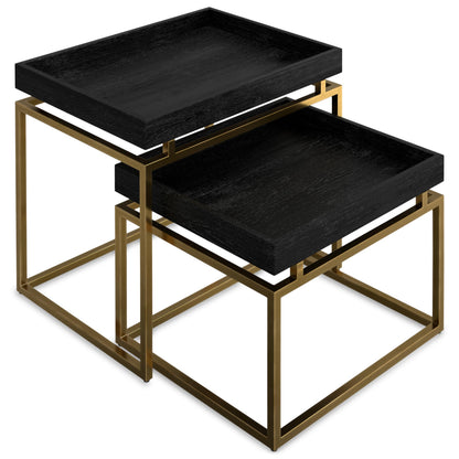 SIMPLIHOME Macy SOLID MANGO WOOD and Metal 20 inch Wide Rectangle Contemporary 2 Pc Nesting Table in Black, Gold, Fully Assembled for the Living Room and Bedroom