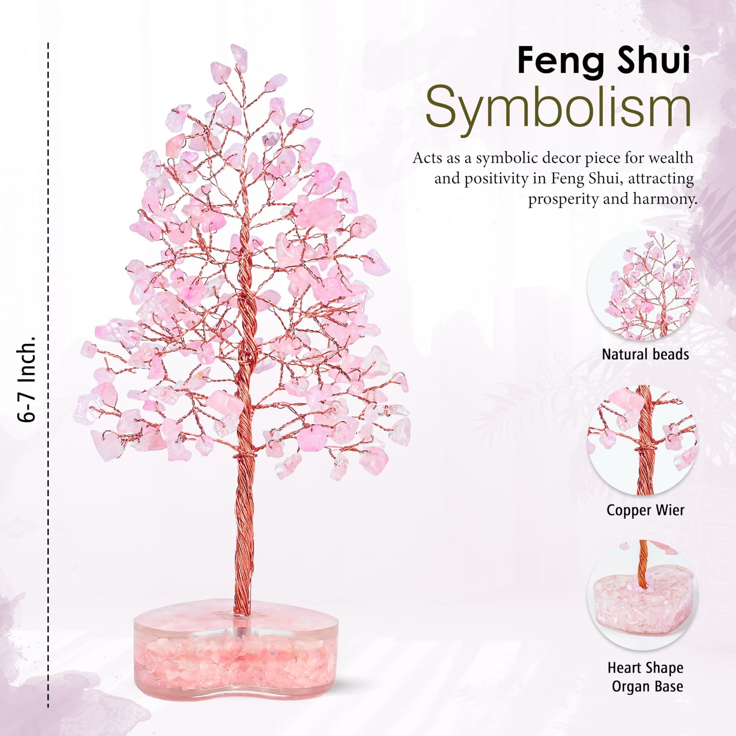 Crocon® Rose Quartz Heart Shape Base Crystal Tree, Birthday Gifts for Women, Healing Crystals Tree of Life, Positive Energy, Good Luck, Home Office Decor Gifts, Gift for Women - Sister Mom & Grandma