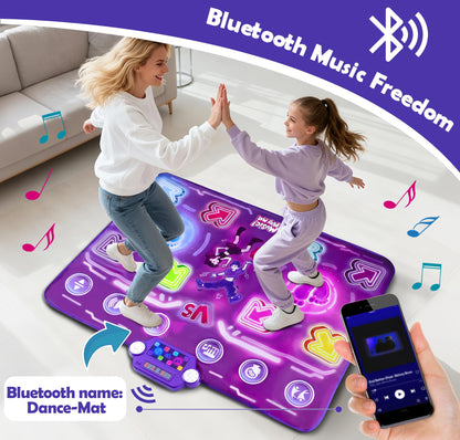 Amy & Benton Upgraded 2-Player Dance Mat for Toddlers 3-5, Dance Mat Toys for 4-8 Year Old Kids, Light Up Play Mat 8-Button with Bluetooth, Electronic Music Games Birthday Gifts for Girls Boys