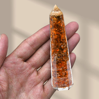 Amazing Gemstone Carnelian Orgonite Orgone Crystal Towers - Large 4.5" Orgonite Crystal Wand Obelisk Tower Point for Meditation, Crystals and Healing Stones Gift and Protection