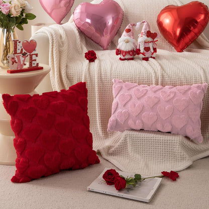 DFXSZ Valentines Pillow Covers 12x20 inch Set of 2 Valentines Day Decoration Pink Heart Soft Plush Faux Fur Jacquard Throw Pillows for Bedroom Sofa Holiday Festivals Home Decor PTK017B12