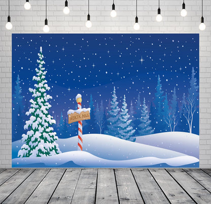 BELECO 5x3ft Fabric Cartoon Winter Christmas Backdrop North Pole Snowing Forest Blue Starry Night Winter Wonderland Background Xmas New Year Theme Party Decorations Banner Photo Booth Studio Props