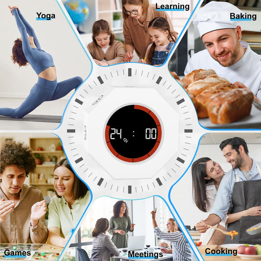 GuDoQi Digital Productivity Timer, Octagon Rotating Pomodoro Timers with Gravity-sensor, 1-3-5-15-30-60-90 Min Countdown, Portable Adjustable Sound Alert Multi Desk Timer or Study Task, Kitchen, White